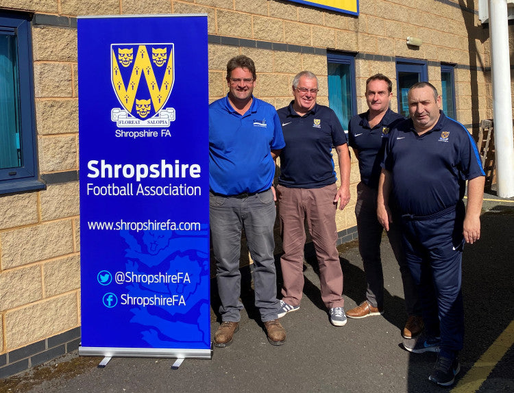 Jason Moody Campey Turf Care, Dave Simpson Shropshire FA Chairman, Andy Weston Facililty and investment lead, Mick Murphy Shropshire FA business manager..jpg