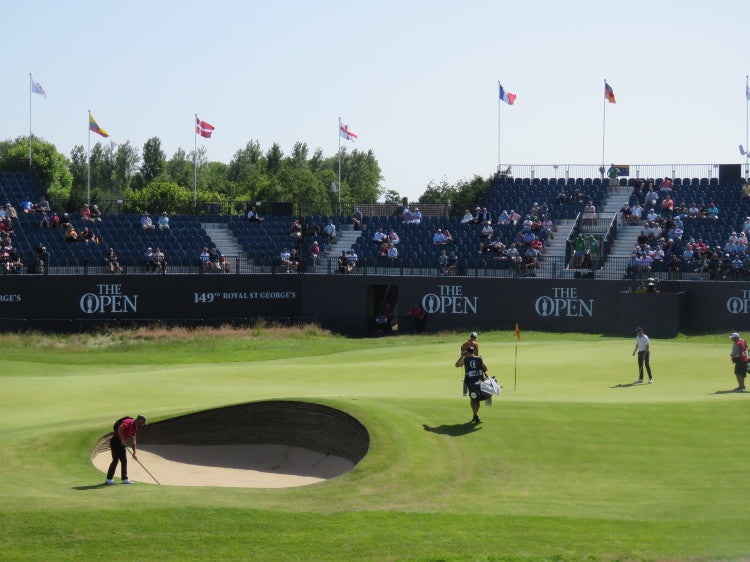 Gary Tonge was a team member in 2021 and is pictured raking a bunker on the 18th hole at Royal St George's.JPG