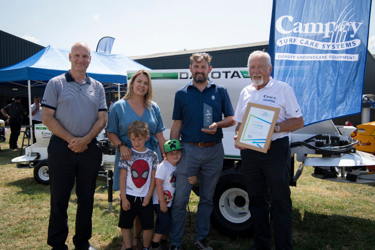 The Bledge family of Jenny, Fletcher, Jesse and James alongside BIGGA's Jim Croxton and Campey Turf Care System's Ian Pogson.JPG