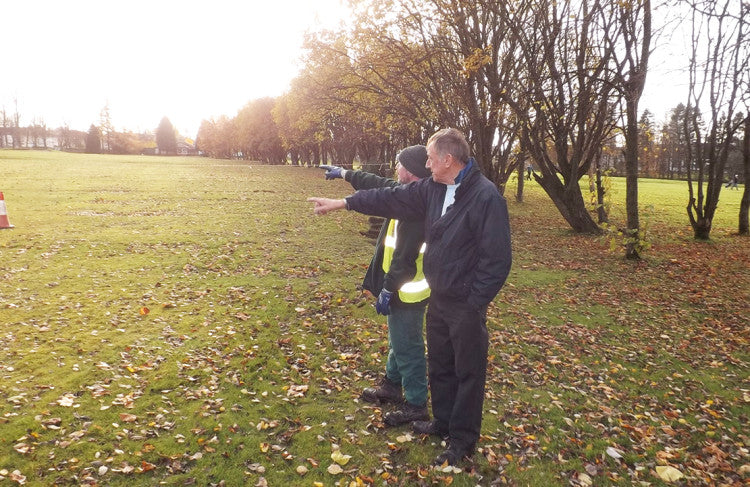 Turf Consultant Alistair Connell discussing work with  Jerry Barr