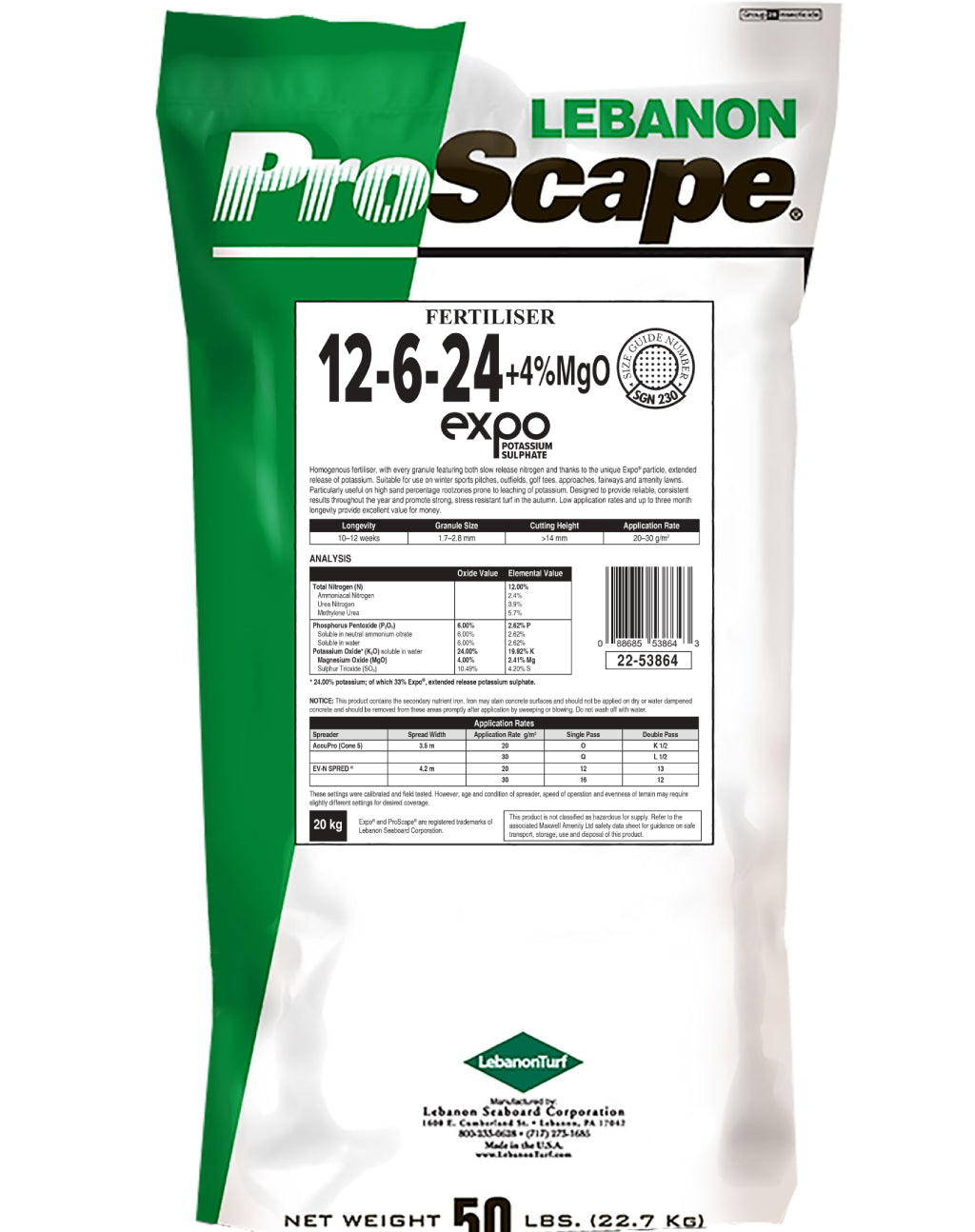 Lebanon ProScape 12-6-24 +4MgO (33% Expo) Fertiliser 20kg